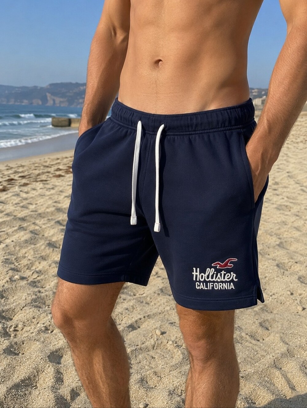 Hollister Sweat Shorts Mens M Navy Blue Drawstring Lounge Surf Y2K Casual